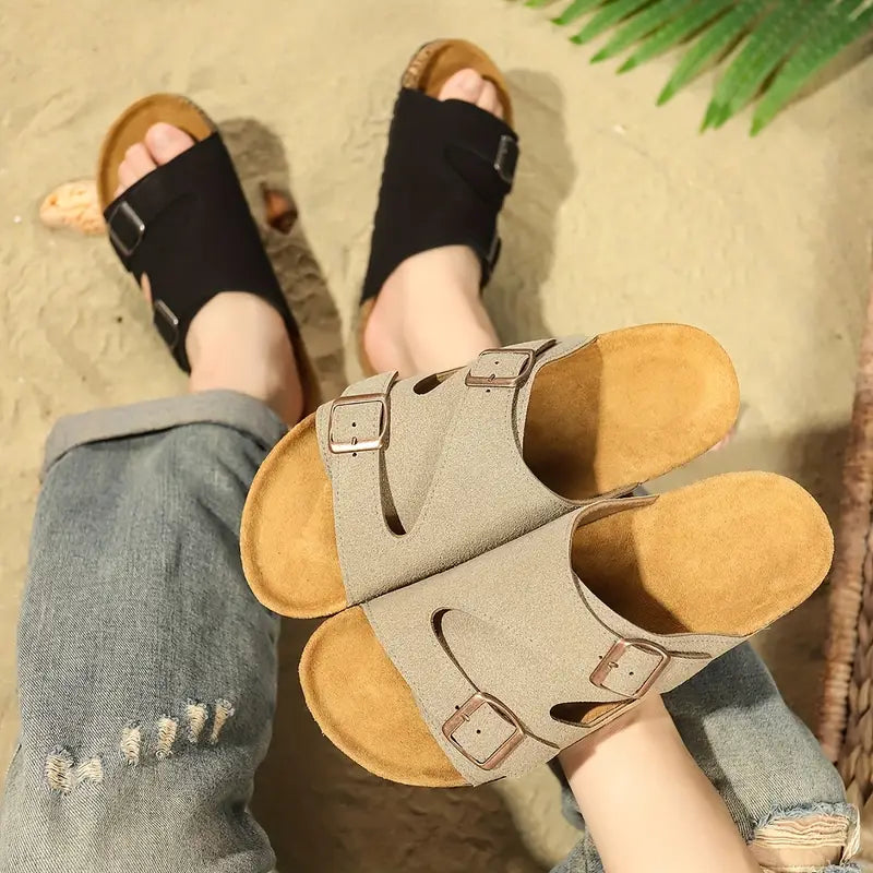 Non-Slip Adjustable Double Buckle Slide Sandals