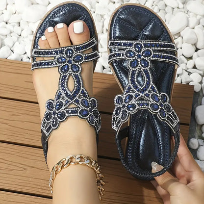 Women's Jeweled Soft TPR Sole Sandals – Elegant Comfort for Summer