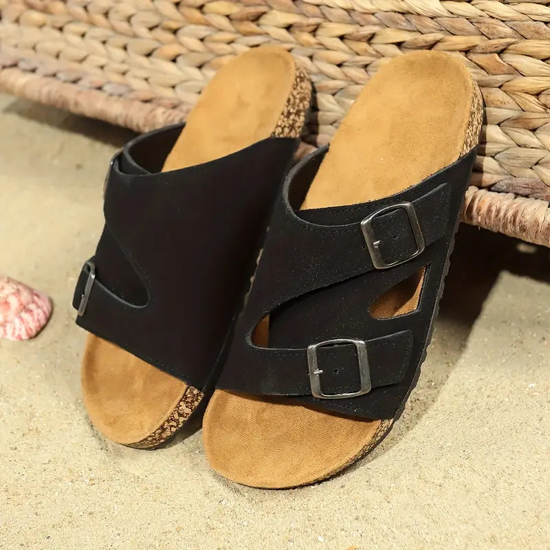 Non-Slip Adjustable Double Buckle Slide Sandals
