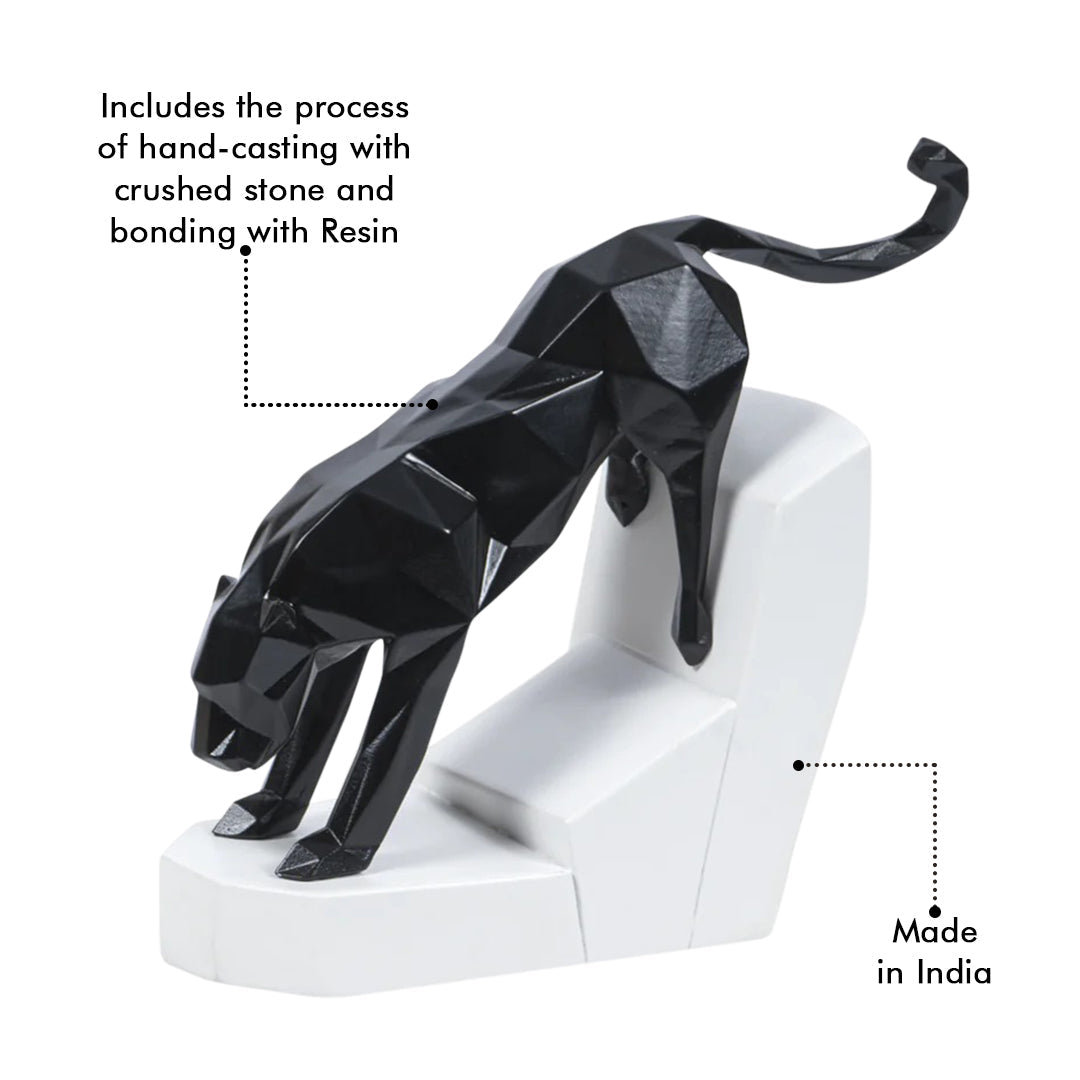 Modern Geometric Leaping Jaguar Figurine