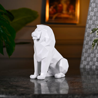 Stylized Geometric Sitting Lion Figurine