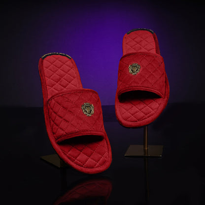 Super Soft  Slide-in Slippers in Red Italian Velvet