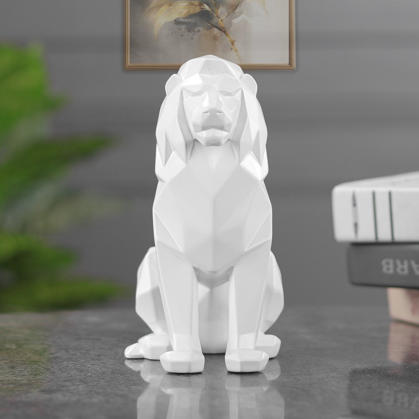 Stylized Geometric Sitting Lion Figurine