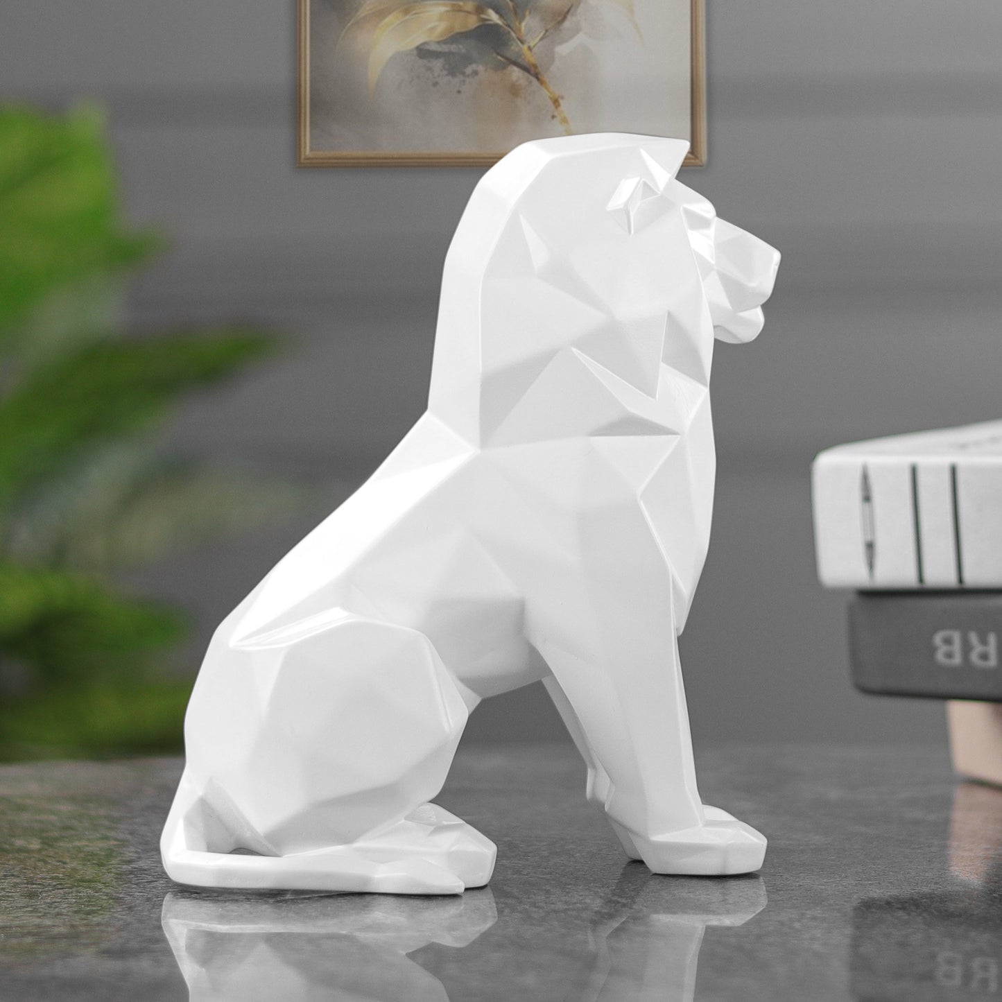 Stylized Geometric Sitting Lion Figurine