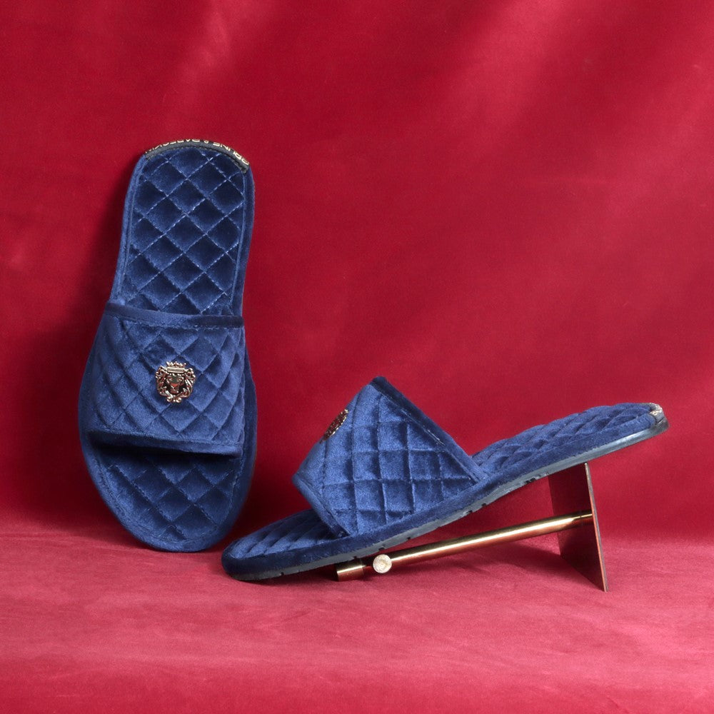 Super Soft Slide-in Slippers in Blue Italian Velvet