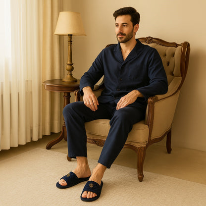 Super Soft Slide-in Slippers in Blue Italian Velvet
