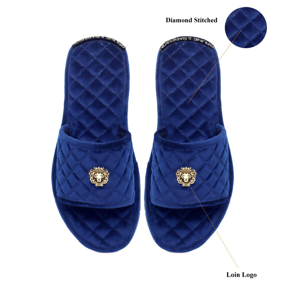 Super Soft Slide-in Slippers in Blue Italian Velvet