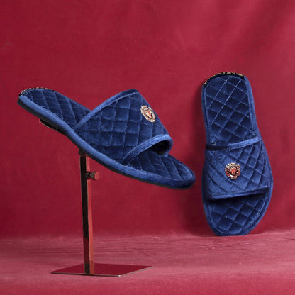 Super Soft Slide-in Slippers in Blue Italian Velvet