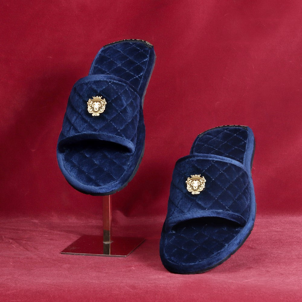 Super Soft Slide-in Slippers in Blue Italian Velvet