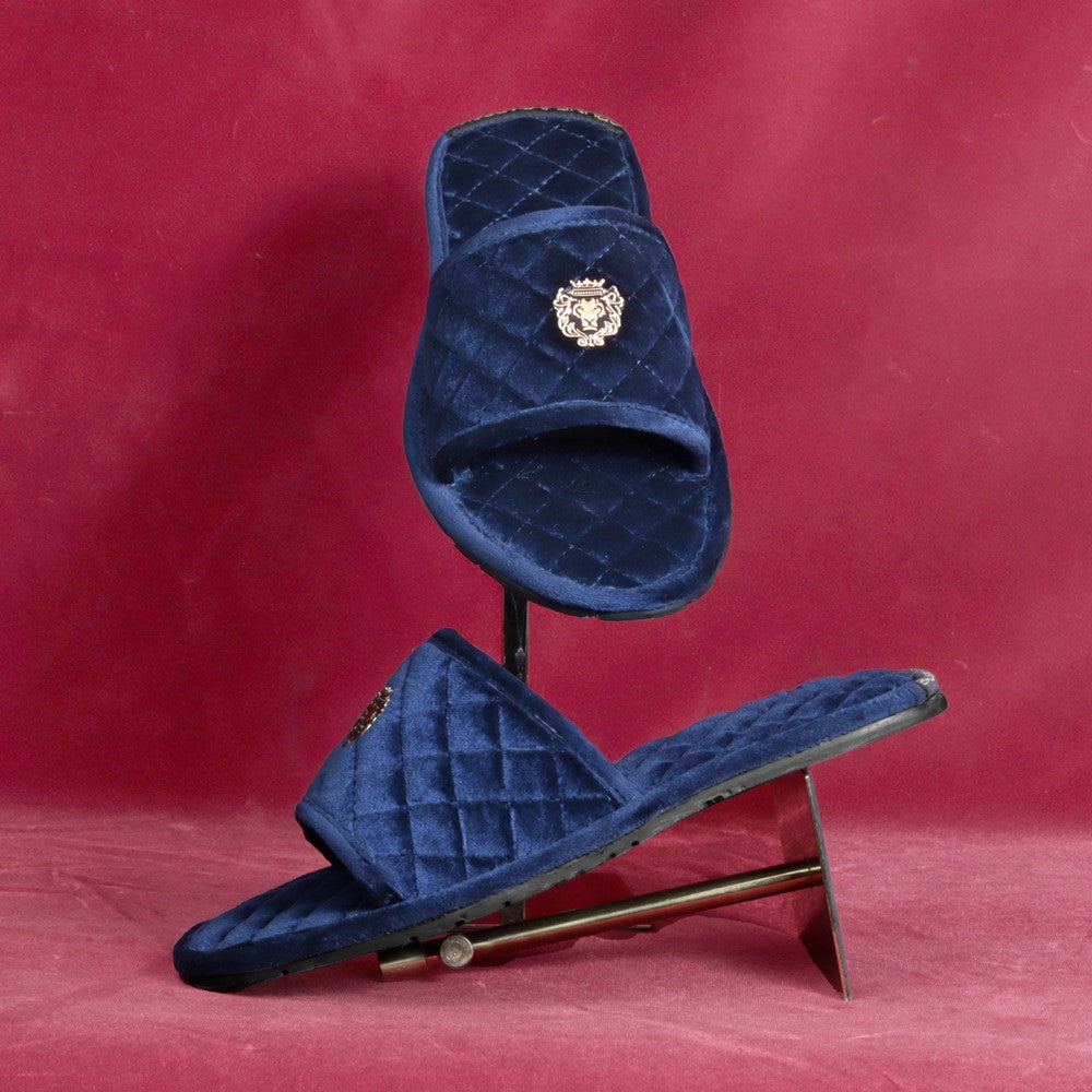 Super Soft Slide-in Slippers in Blue Italian Velvet