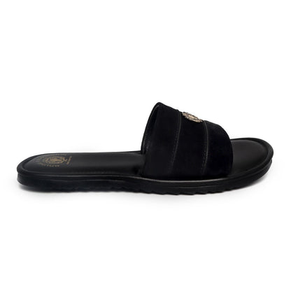 Black Suede Leather Strap Slide-in Slippers