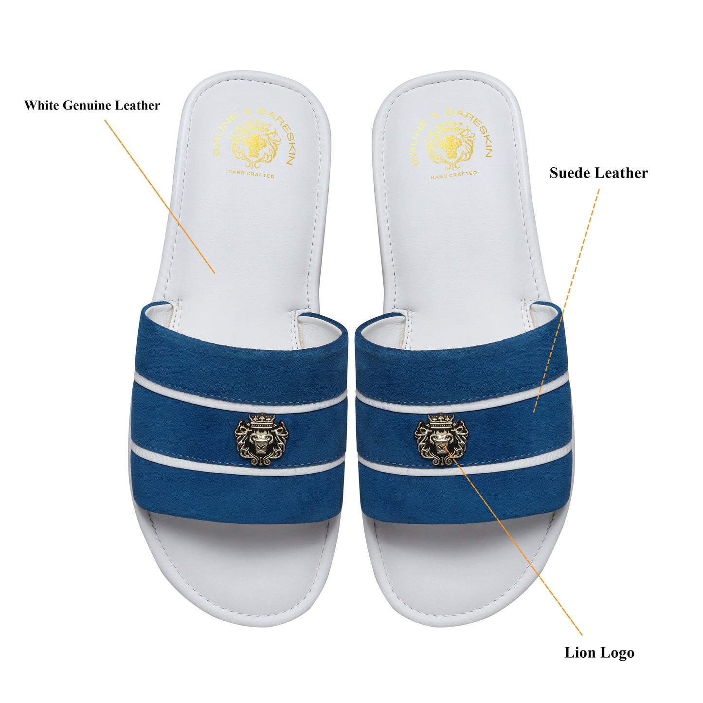 Blue Suede Strap White Leather Slide-in Slippers