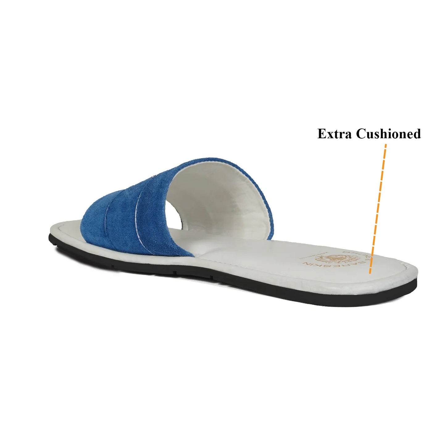 Blue Suede Strap White Leather Slide-in Slippers