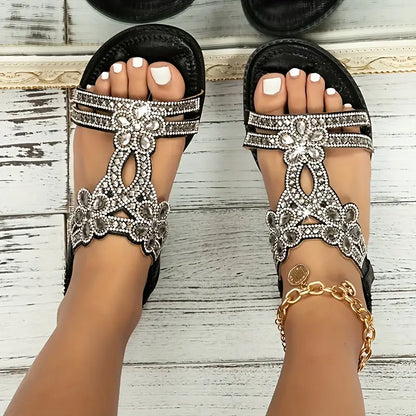 Women's Jeweled Soft TPR Sole Sandals – Elegant Comfort for Summer