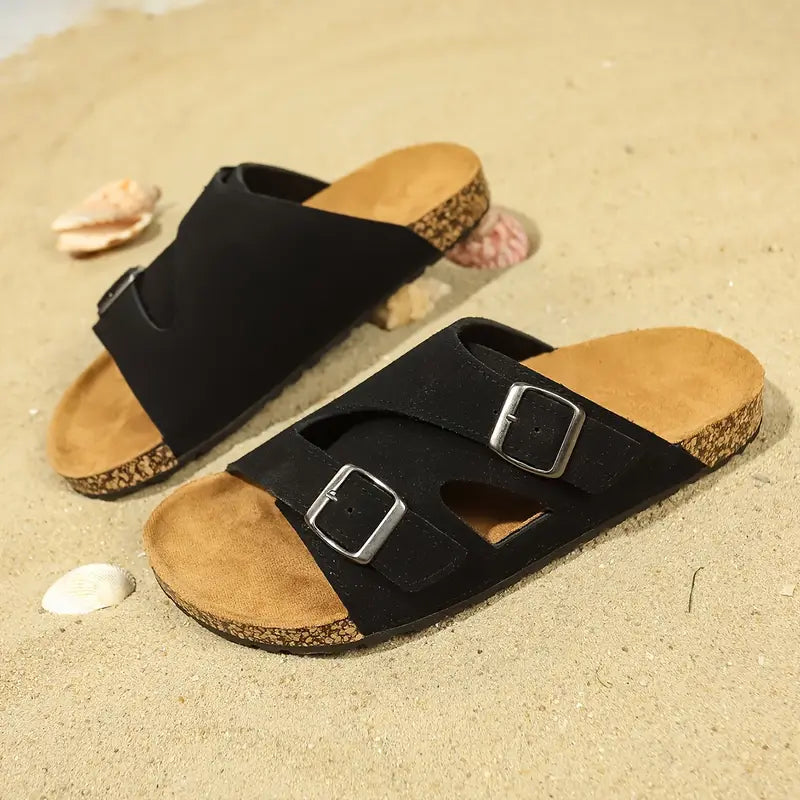 Non-Slip Adjustable Double Buckle Slide Sandals